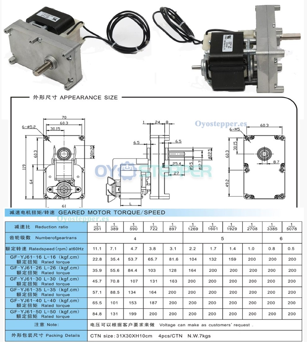 GF-YJ61 Motorreductor de polos sombreados monof&aacute;sico, 110 V/220V CA Motor de polo sombreado